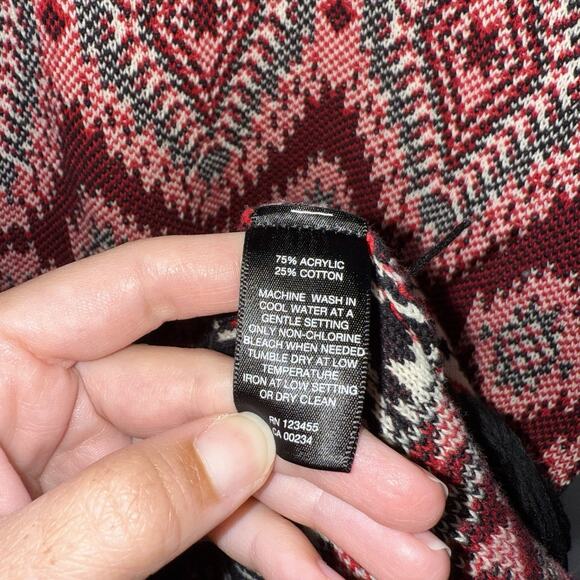 Lord & Taylor Design Lab Women’s Aztec Sweater Midi Dress Fringe Hem Red Black L - Picture 6 of 6